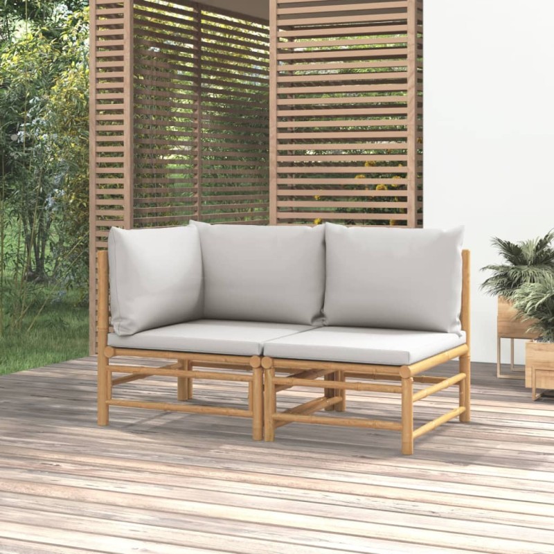 vidaXL Set de muebles de jardín 2 piezas bambú y cojines gris claro vidaXL Set de muebles de jardín 2 piezas bambú y cojines gris claro