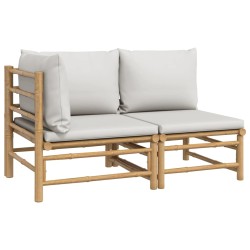 vidaXL Set de muebles de jardín 2 piezas bambú y cojines gris claro