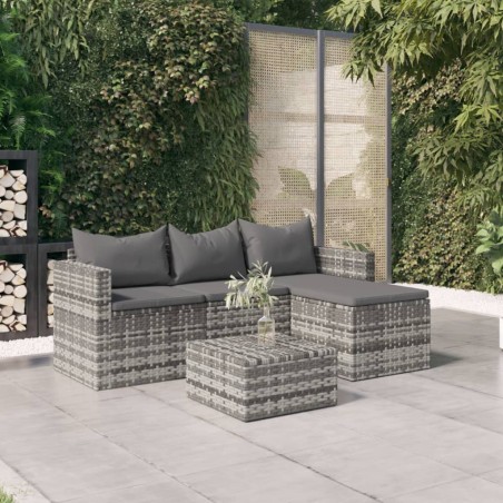 vidaXL Set de muebles de jardín 3 pzas y cojines ratán sintético gris