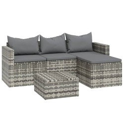 vidaXL Set de muebles de jardín 3 pzas y cojines ratán sintético gris