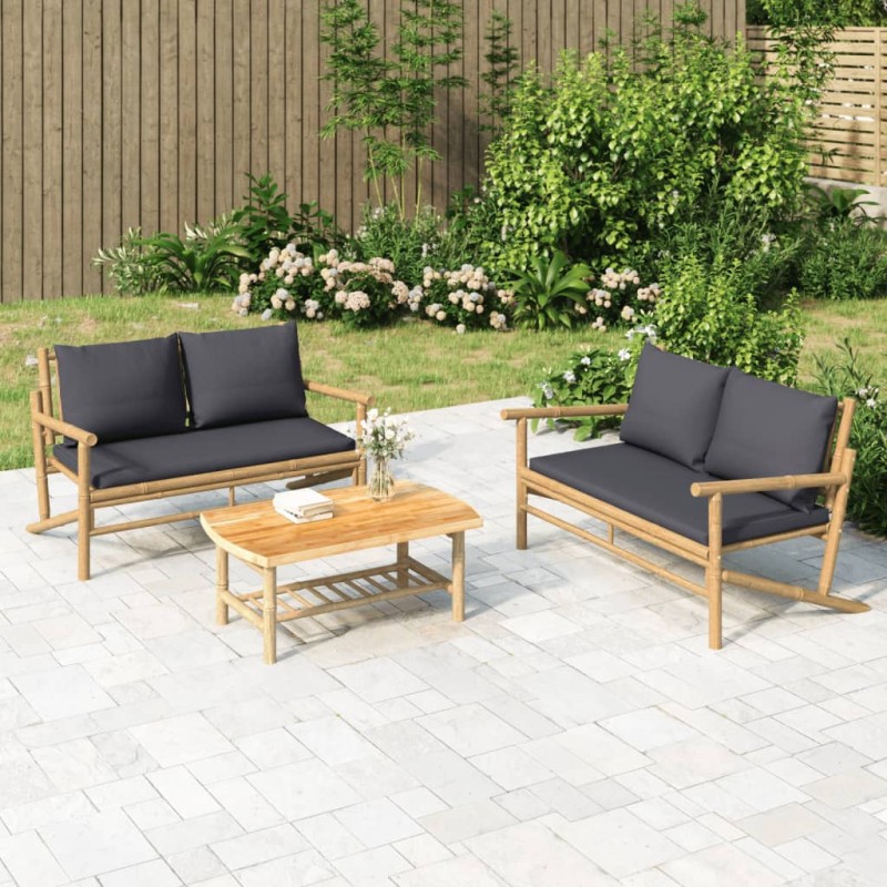 vidaXL Set de muebles de jardín 2 piezas bambú con cojines gris oscuro vidaXL Set de muebles de jardín 2 piezas bambú con cojines gris oscuro