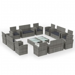 vidaXL Set de muebles de jardín 16 pzas y cojines ratán sintético gris