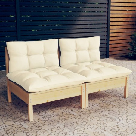 vidaXL Sofá de jardín de 2 plazas con cojines madera maciza pino crema