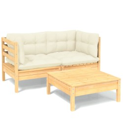 vidaXL Muebles de jardín 3 piezas cojines madera de pino crema