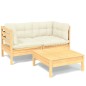 vidaXL Muebles de jardín 3 piezas cojines madera de pino crema