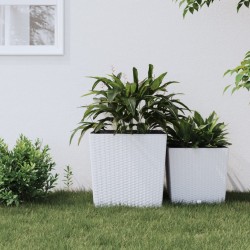 vidaXL Macetero con interior extraíble PP ratán blanco 37/64 L