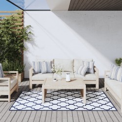 vidaXL Alfombra de exterior azul marino y blanca reversible 100x200 cm