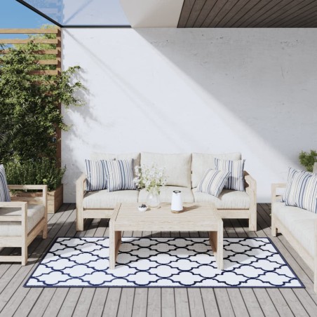 vidaXL Alfombra de exterior azul marino y blanca reversible 100x200 cm
