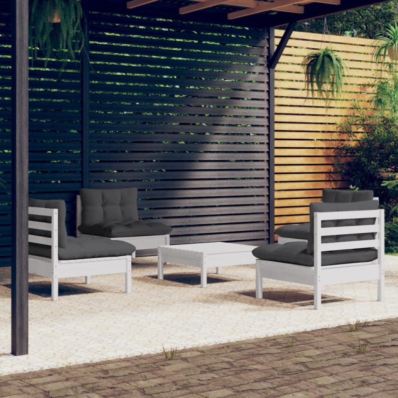 vidaXL Muebles de jardín 5 pzas con cojines antracita madera de pino vidaXL Muebles de jardín 5 pzas con cojines antracita madera de pino