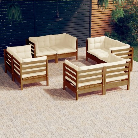 vidaXL Muebles de jardín 8 piezas cojines madera de pino color crema