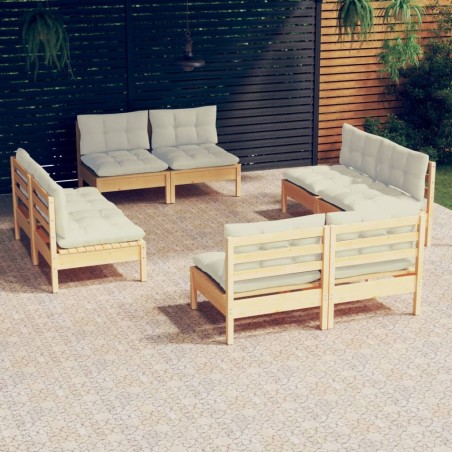 vidaXL Muebles de jardín 8 piezas cojines madera de pino color crema