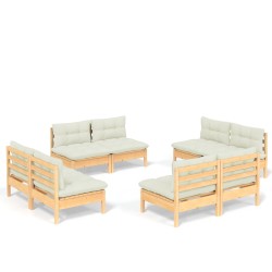 vidaXL Muebles de jardín 8 piezas cojines madera de pino color crema