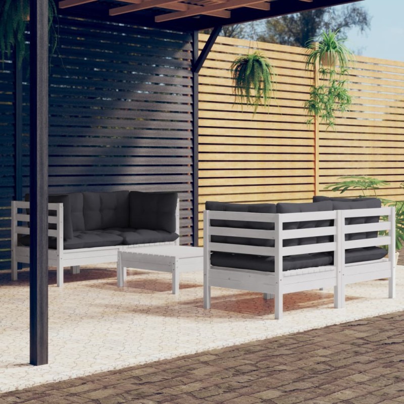 vidaXL Muebles de jardín 5 pzas con cojines antracita madera de pino vidaXL Muebles de jardín 5 pzas con cojines antracita madera de pino