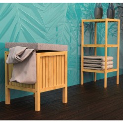 EISL Cesto lavandería 2-en-1 asiento amortiguador bambú 39x39x52,5 cm