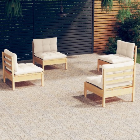 vidaXL Muebles de jardín 4 piezas cojines madera de pino crema
