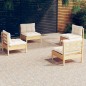 vidaXL Muebles de jardín 4 piezas cojines madera de pino crema