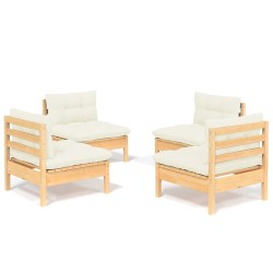 vidaXL Muebles de jardín 4 piezas cojines madera de pino crema