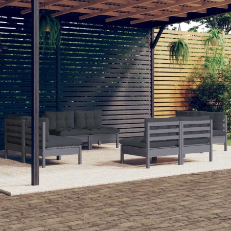 vidaXL Muebles de jardín 8 pzas con cojines antracita madera de pino