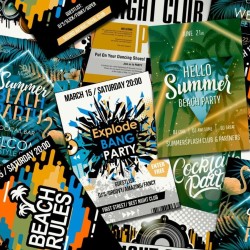 Noordwand Papel de pared Good Vibes Club Posters verde y naranja