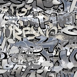 Noordwand Papel de pared Good Vibes Graffiti gris y azul