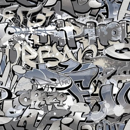 Noordwand Papel de pared Good Vibes Graffiti gris y azul