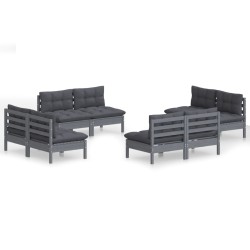 vidaXL Muebles de jardín 8 pzas con cojines antracita madera de pino