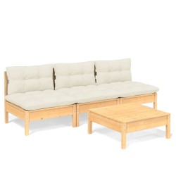 vidaXL Muebles de jardín 4 piezas cojines madera de pino color crema