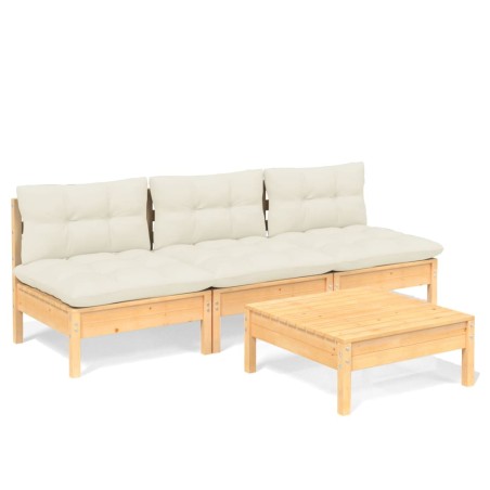 vidaXL Muebles de jardín 4 piezas cojines madera de pino color crema