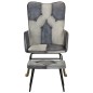 vidaXL Mecedora con taburete cuero auténtico y lona gris