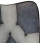 vidaXL Mecedora con taburete cuero auténtico y lona gris