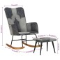 vidaXL Mecedora con taburete cuero auténtico y lona gris