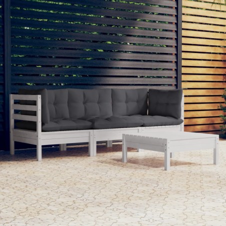 vidaXL Muebles de jardín 4 pzas con cojines madera pino gris antracita