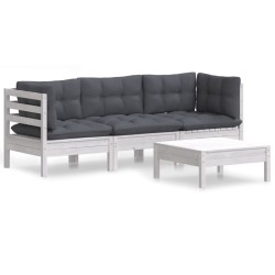 vidaXL Muebles de jardín 4 pzas con cojines madera pino gris antracita