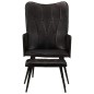 vidaXL Sillón orejero con reposapiés cuero auténtico negro vidaXL Sillón orejero con reposapiés cuero auténtico negro