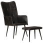 vidaXL Sillón orejero con reposapiés cuero auténtico negro vidaXL Sillón orejero con reposapiés cuero auténtico negro
