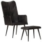 vidaXL Sillón orejero con reposapiés cuero auténtico negro vidaXL Sillón orejero con reposapiés cuero auténtico negro