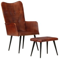 vidaXL Sillón orejero con reposapiés cuero auténtico marrón