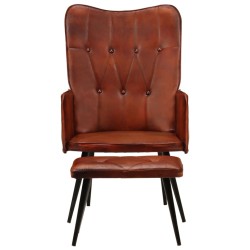 vidaXL Sillón orejero con reposapiés cuero auténtico marrón