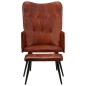 vidaXL Sillón orejero con reposapiés cuero auténtico marrón vidaXL Sillón orejero con reposapiés cuero auténtico marrón
