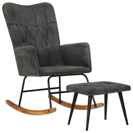 vidaXL Mecedora con taburete reposapiés lona negro vintage