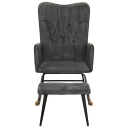 vidaXL Mecedora con taburete reposapiés lona negro vintage