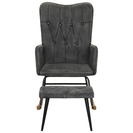vidaXL Mecedora con taburete reposapiés lona negro vintage