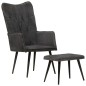 vidaXL Sillón orejero con reposapiés lona negro vintage vidaXL Sillón orejero con reposapiés lona negro vintage
