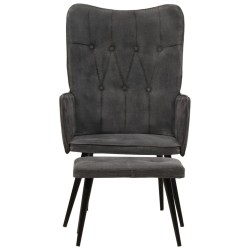 vidaXL Sillón orejero con reposapiés lona negro vintage
