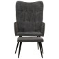 vidaXL Sillón orejero con reposapiés lona negro vintage vidaXL Sillón orejero con reposapiés lona negro vintage