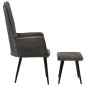 vidaXL Sillón orejero con reposapiés lona negro vintage vidaXL Sillón orejero con reposapiés lona negro vintage