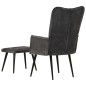vidaXL Sillón orejero con reposapiés lona negro vintage vidaXL Sillón orejero con reposapiés lona negro vintage
