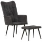 vidaXL Sillón orejero con reposapiés lona negro vintage vidaXL Sillón orejero con reposapiés lona negro vintage