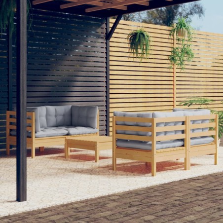 vidaXL Juego de muebles de jardín 5 pzas y cojines madera de pino gris