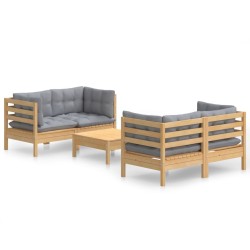vidaXL Juego de muebles de jardín 5 pzas y cojines madera de pino gris